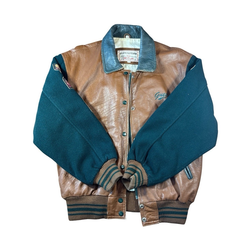 Vintage Guess Leather Wool Varsity Jacket Nostalgia patches